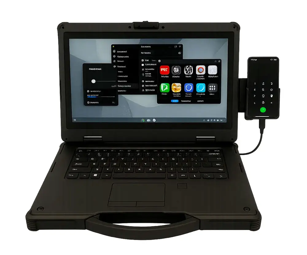 Illustration pour Fieldbook LD140 : lapdock durci 14 pouces pour transformer un smartphone en poste de travail