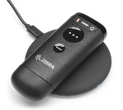 Scanner sans‑fil Zebra CS6080 sur base Qi.