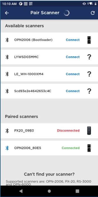 Gestion appareils bluetooth Opticon via OptiConnect 