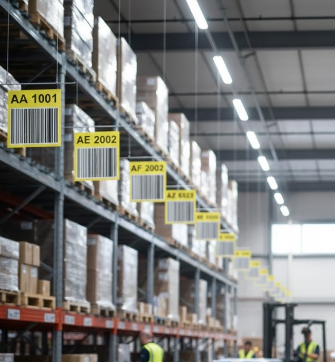 pancarte emplacement plafond code barres 