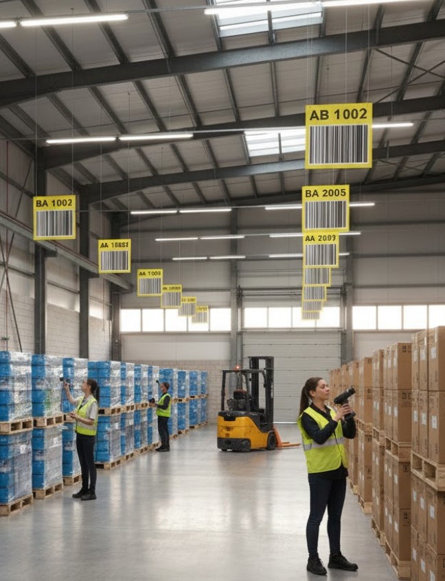 panneau emplacement plafond qr code logistique