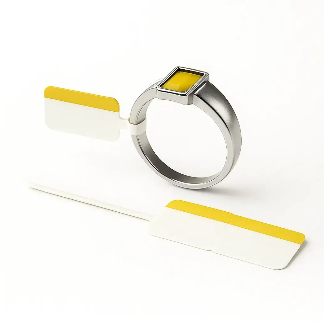 etiquettes boucle blanches filet jaune bijoux bijouterie montre bague collier