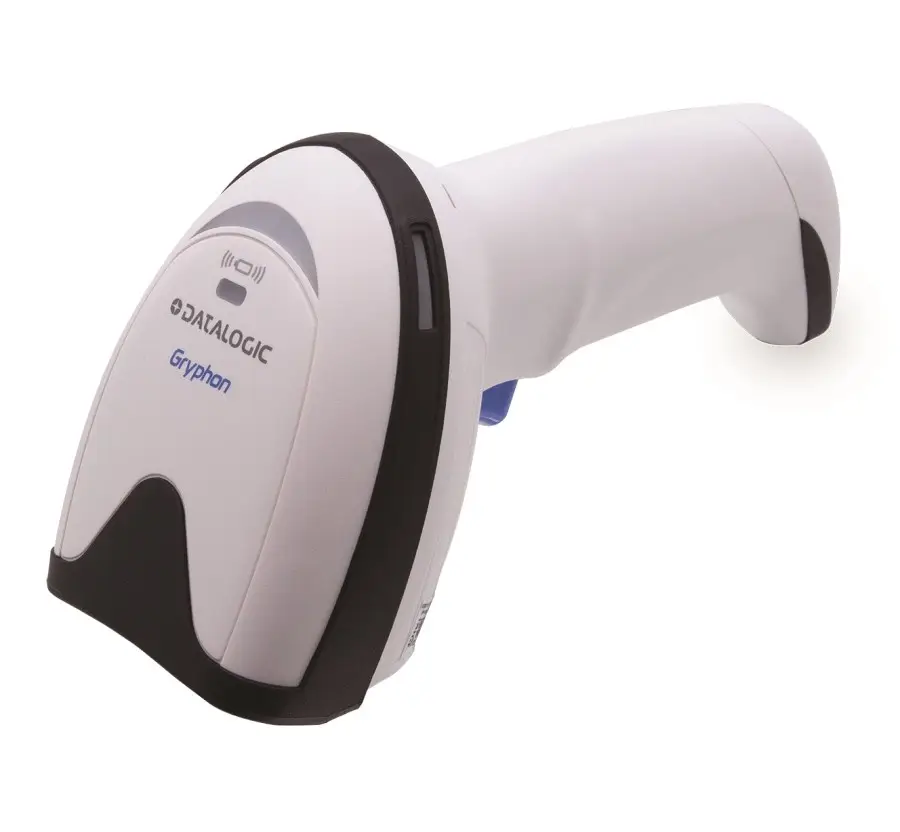 Pistolet code-barres Datalogic GM4200 en mode présentation mains libres.