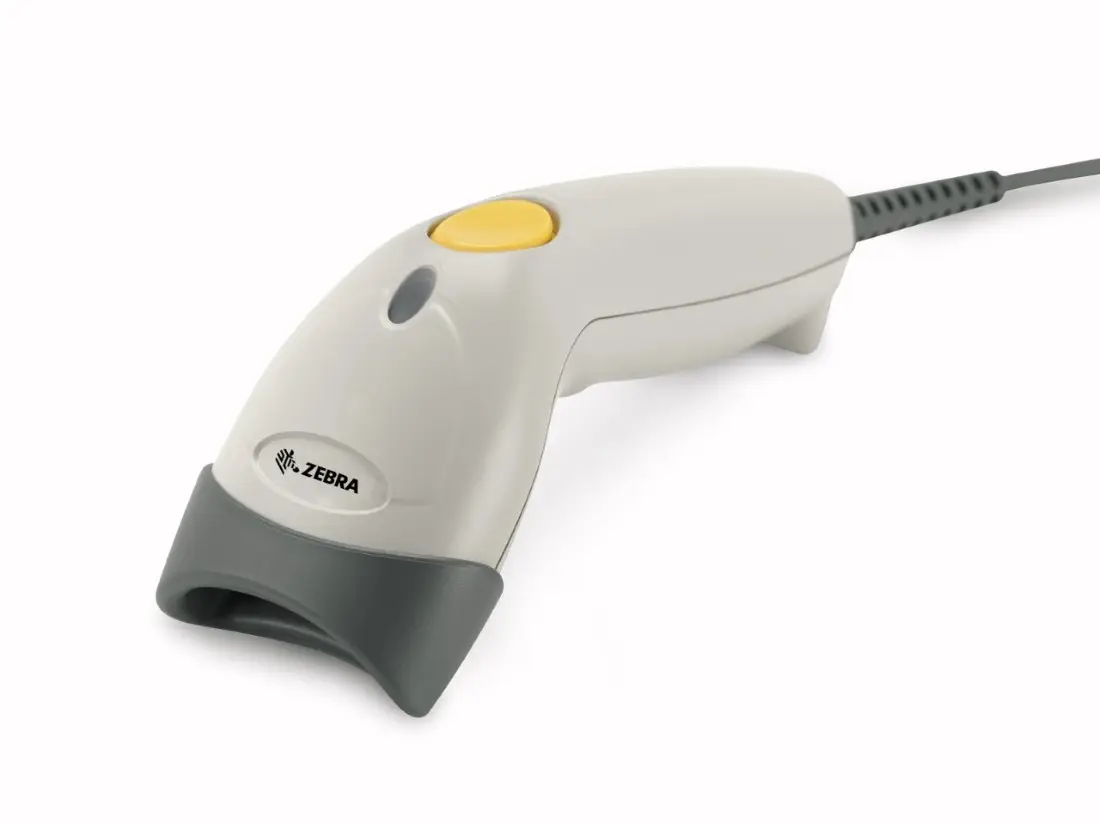 Scanner laser Zebra LS1203 en lecture sur produit.