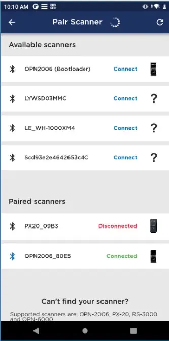 Gestion appareils bluetooth Opticon via OptiConnect 