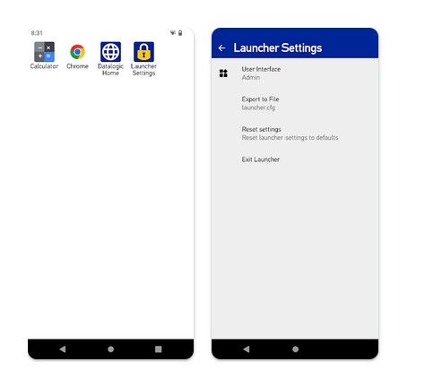 Écran d’accueil du Datalogic Launcher sur terminal Datalogic Memor 11