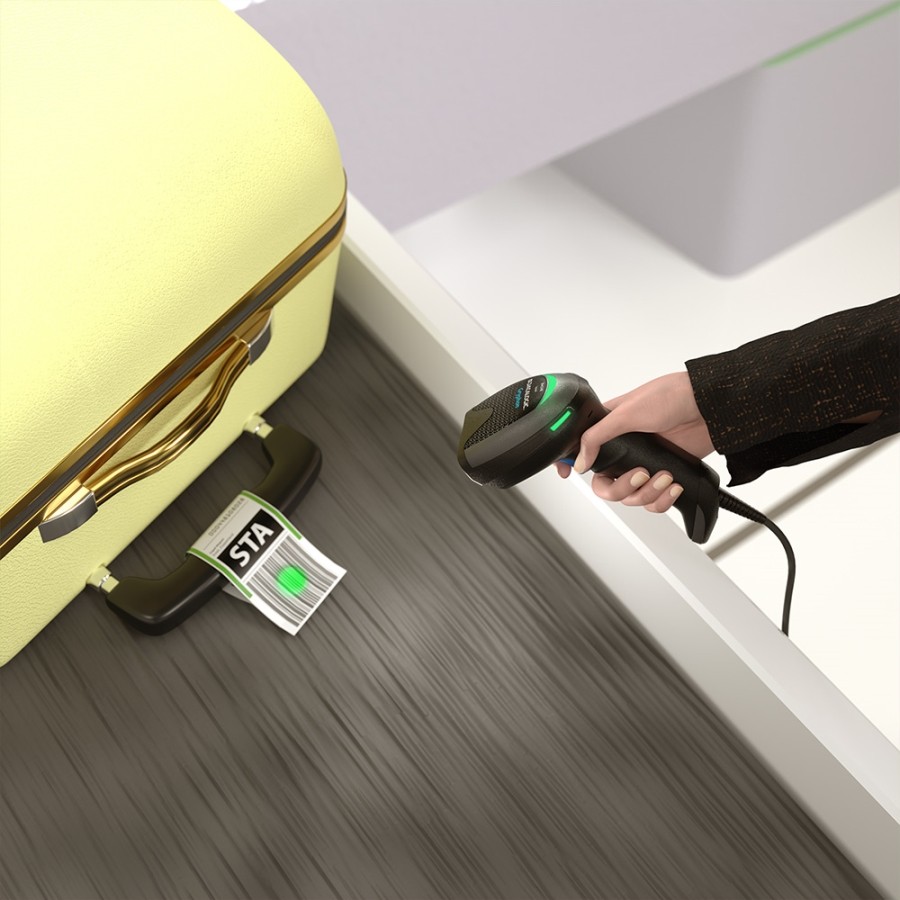 Imageur Mégapixel Datalogic GD4590 détectant un gencod 1D haute densité.