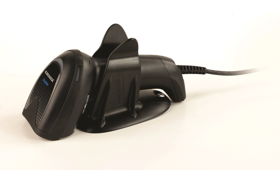 Douchette 2D Datalogic Gryphon en lecture rapide sur emballage industriel.