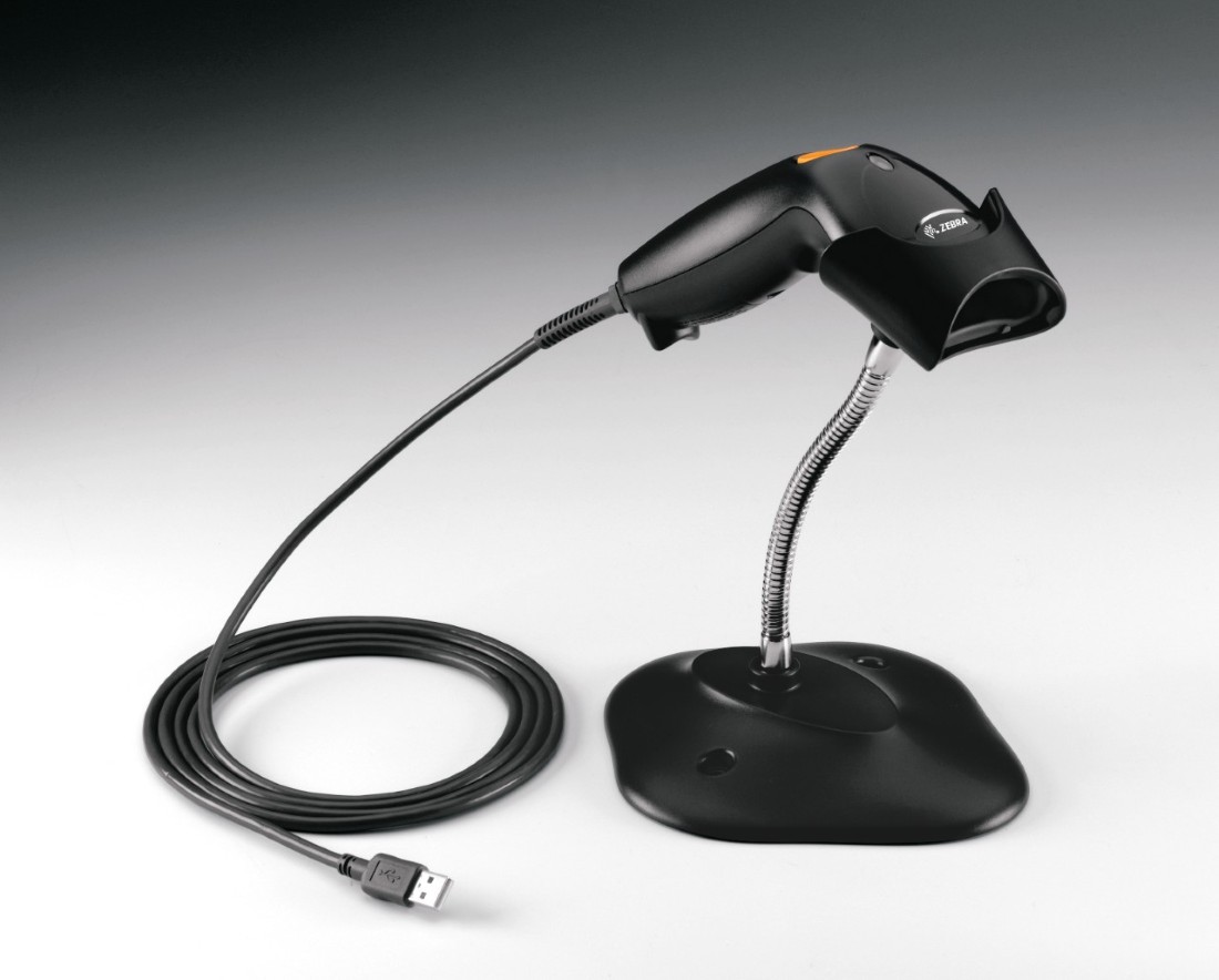 Zebra LS1203 sur support de présentation.