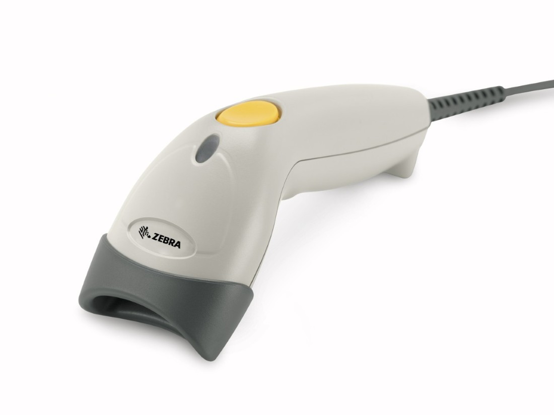 Scanner laser Zebra LS1203 en lecture sur produit.