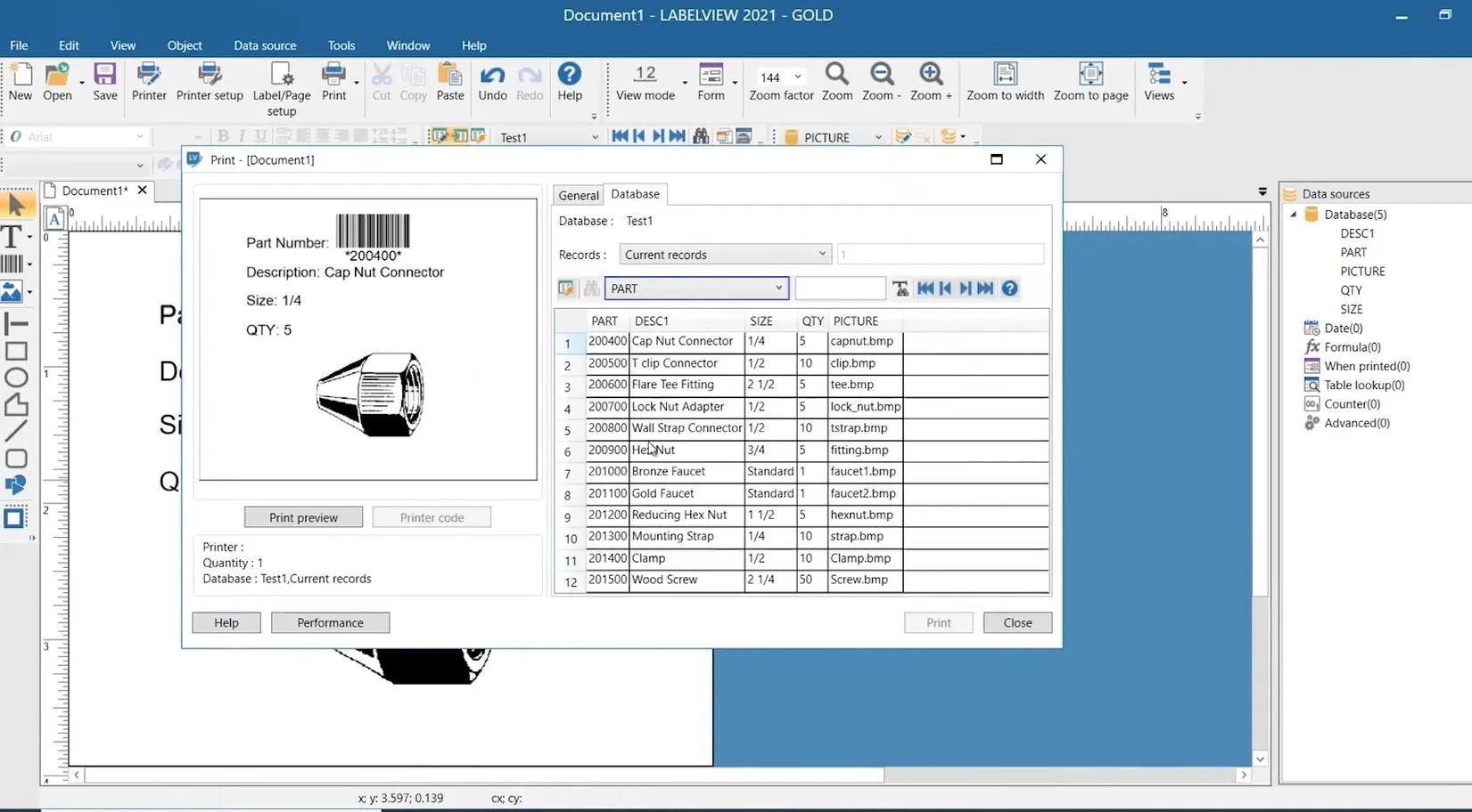 Connexion base de données SQL et Excel dans le logiciel labelview gold 2025 