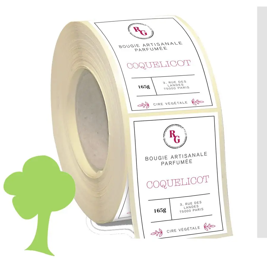 Etiquette adh&eacute;sive papier recycl&eacute; &eacute;cologique bobine rouleau