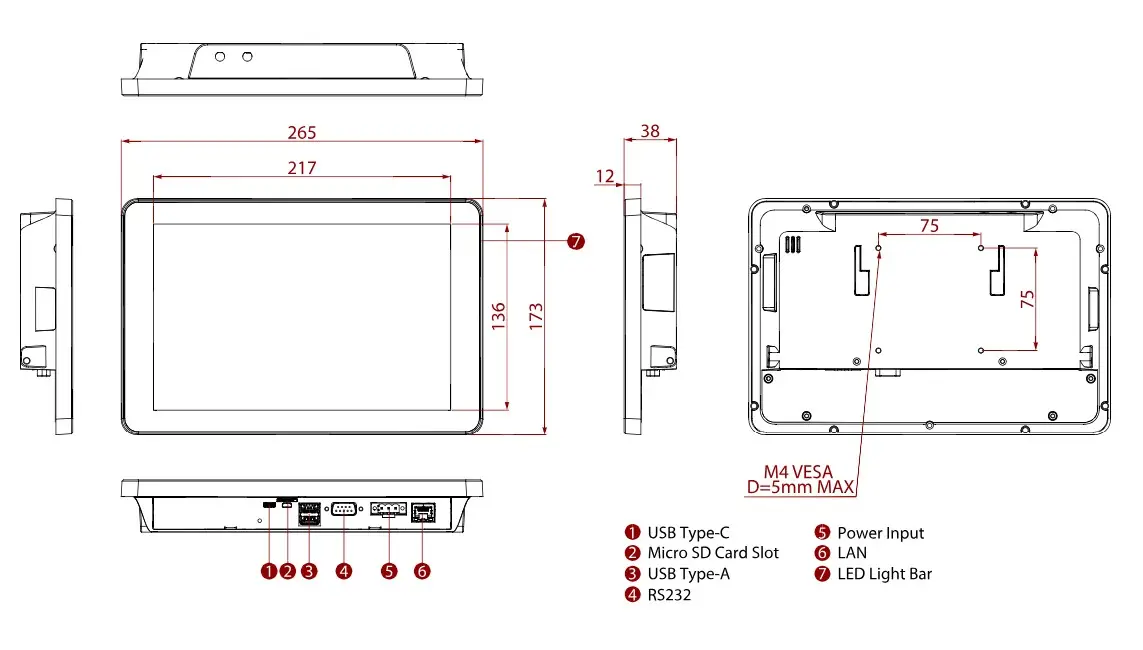 Plan de découpe panneau PC Winmate 10,1 pouces 250x159mm montage