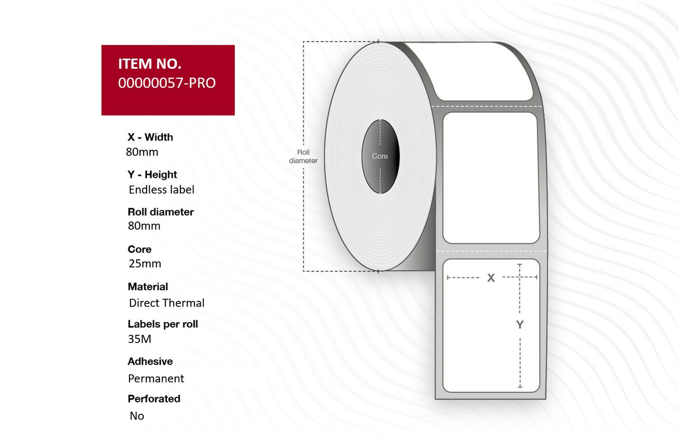 Capture - 00000057-PRO - Capture étiquette 80mm(Width) x  88mm(Outer diameter) - Core  25. White. Premium. thermique direct. Permanent. 4 rolls per box. 35 Meter, Endless étiquette