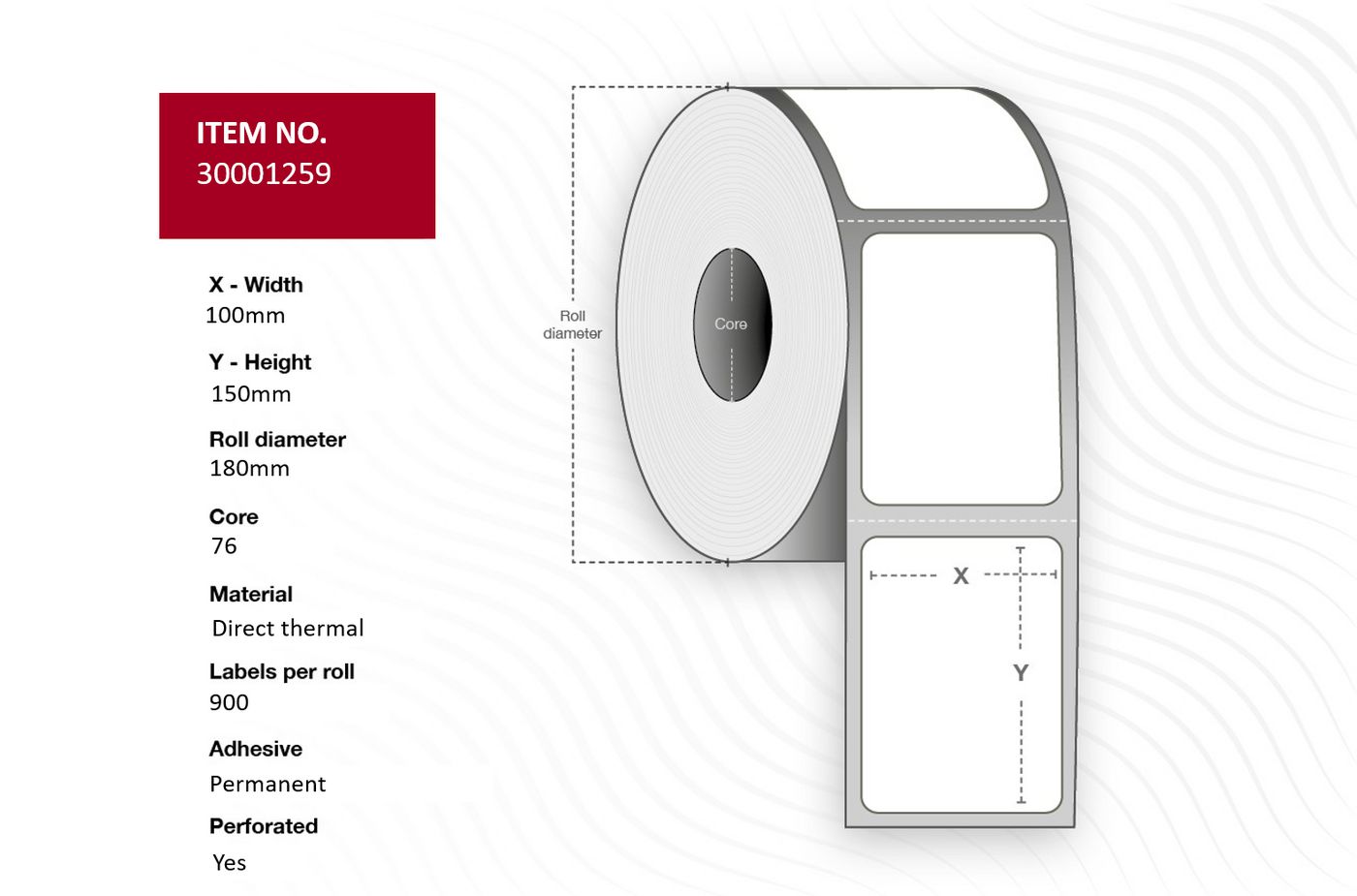 Capture - 30001259 - Capture étiquette 100x150, Core 76,  Diameter 180 mm. Direct  Thermal. Permanent. 900 labels per roll. 4 rolls per box.