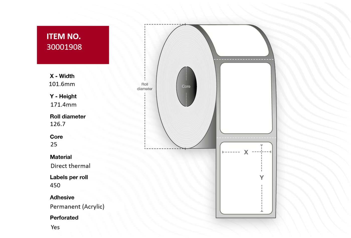 Capture - 30001908 - Capture étiquette 101.6 x 171.4, Core 25,  Diameter 127 mm. Thermal  print. Permanent.  450 labels per roll. 24 rolls per box.