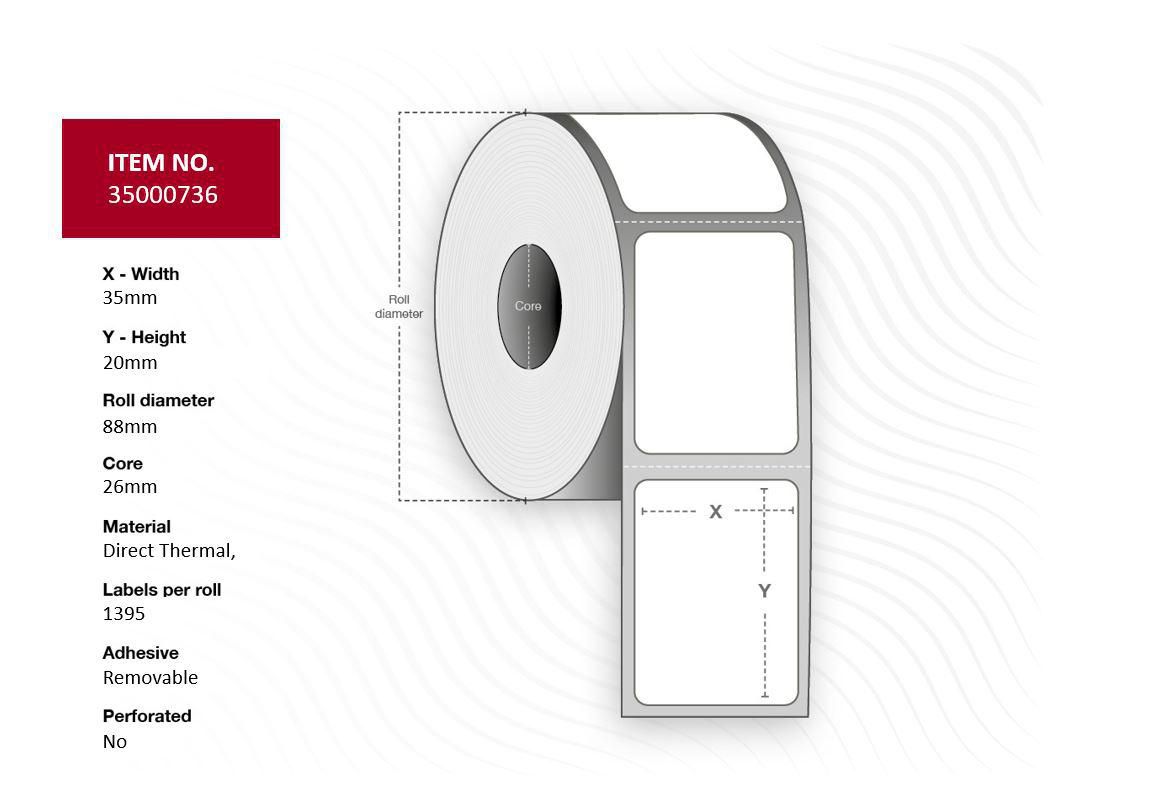 Capture - 35000736 - Capture étiquette 35x20 - Core 26. thermique direct.  Removable. 1395 labels per  roll, 24 rolls per box