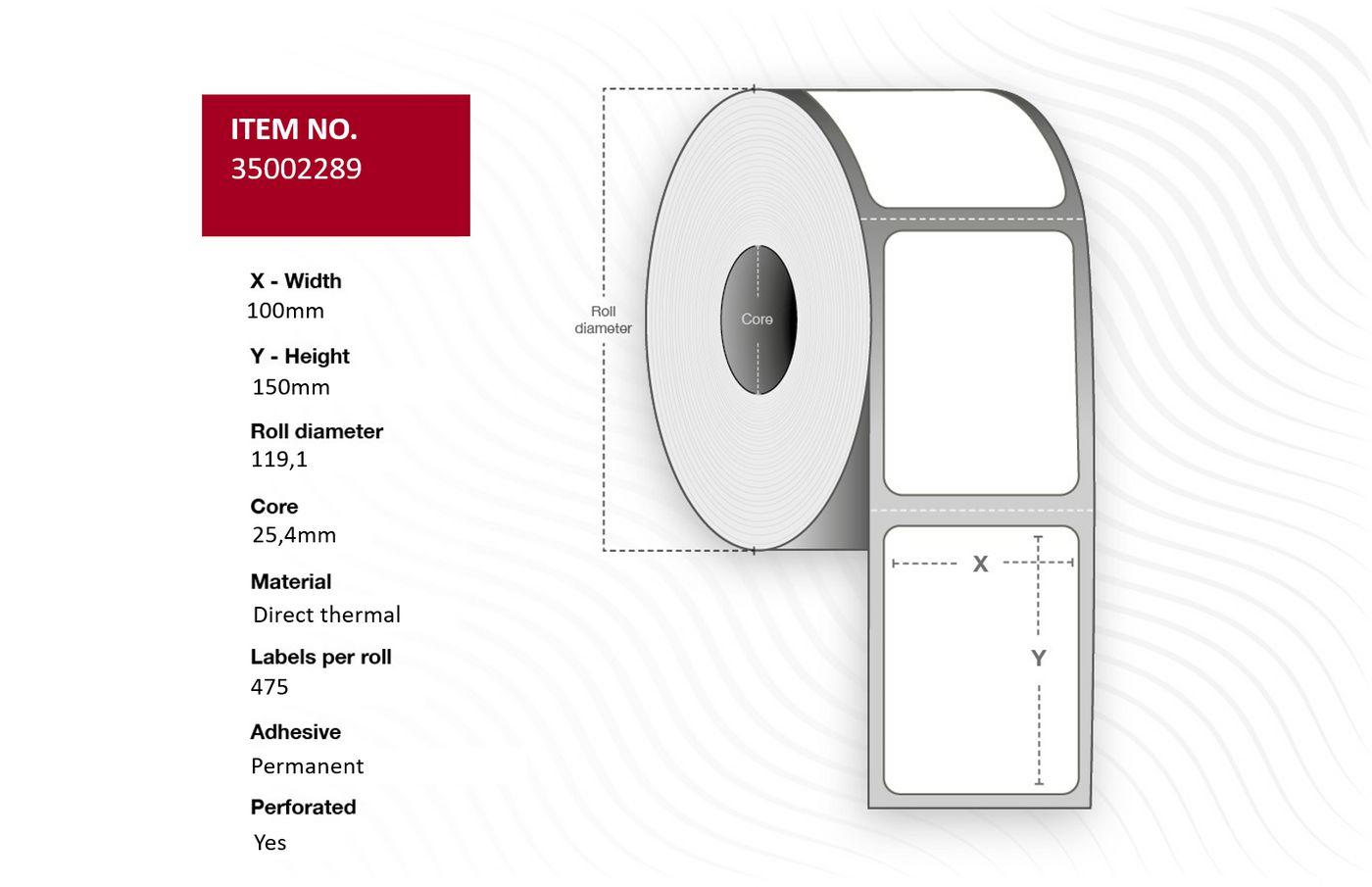 Capture - 35002289 - Capture étiquette 100x150 - Core 25.4,  thermique direct. Yellow, Permanent,  Perforated. 475 labels per roll,  1 roll per box
