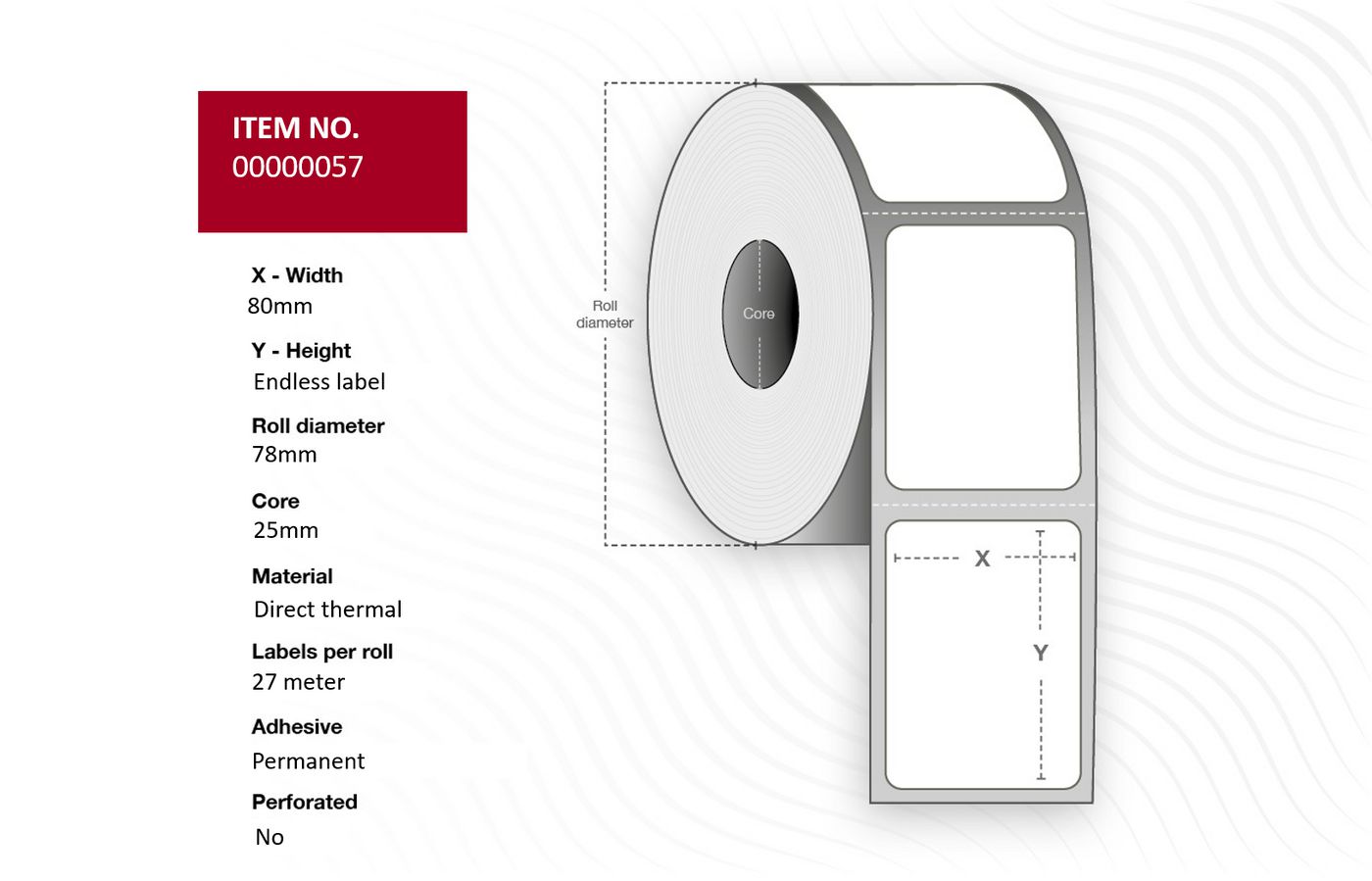 Capture - 57 - Capture étiquette 80mm(Width) x  80mm(Outer diameter) - Core  25. White. Premium. thermique direct. Permanent. 4 rolls per box. 27 Meter, Endless étiquette