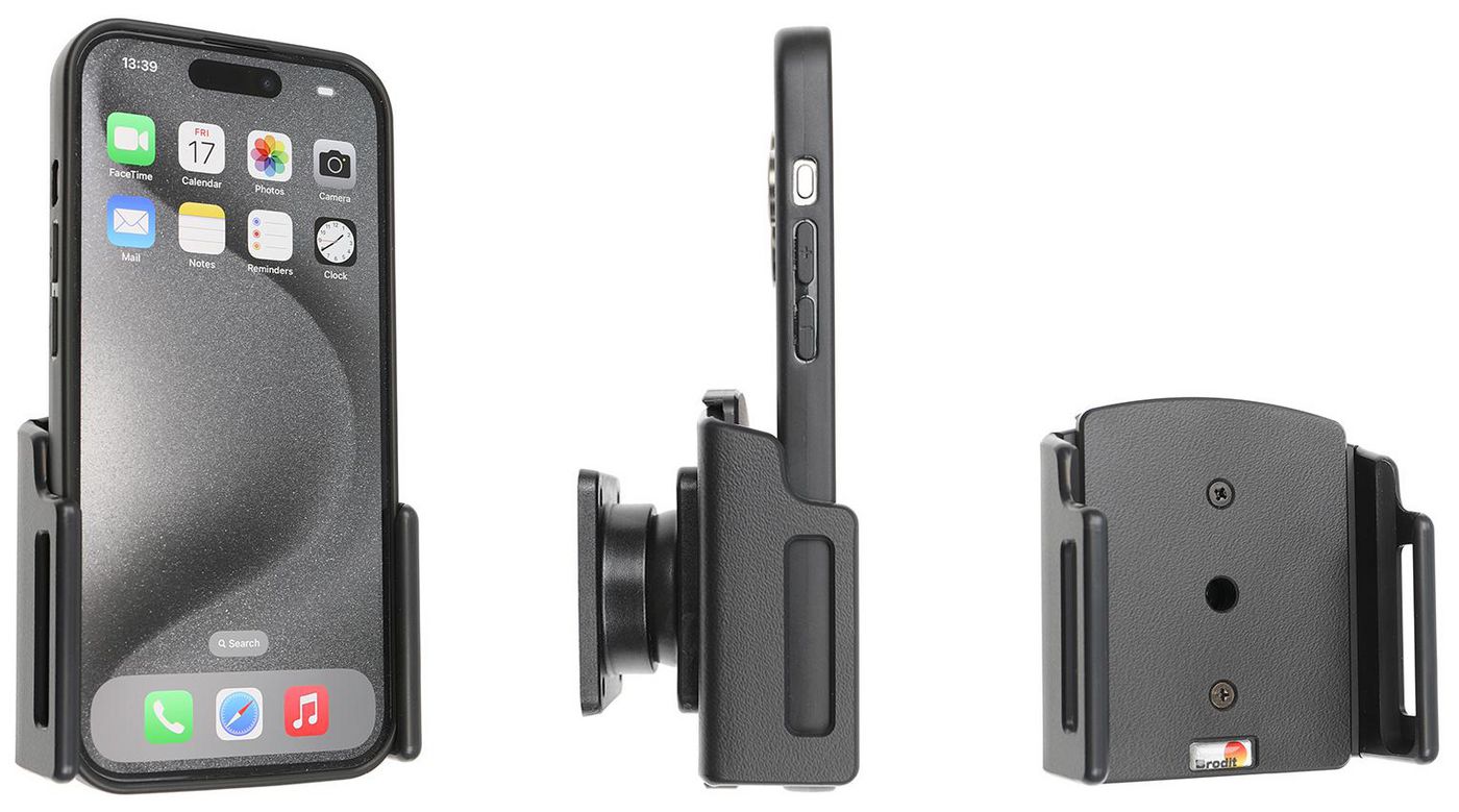 BRODIT - 711376 - Support passif avec inclinaison et pivotement, support réglable. Pour Apple iPhone 15 Pro, Apple iPhone 15