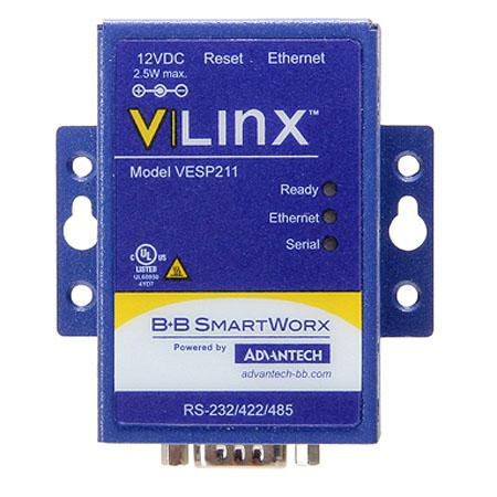 ADVANTECH DLOG - BB-VESP211 - Advantech Serial Device Server, One ethernet  to One DB9 M RS-232/422/485,  AC Adapter