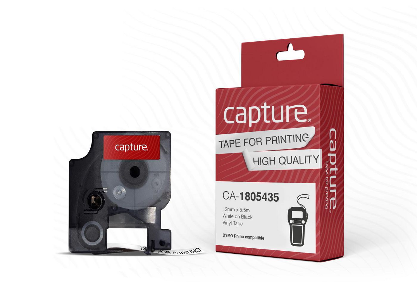 Capture - CA-1805435 - Ruban vinyle blanc sur noir 12mm x 5,5m