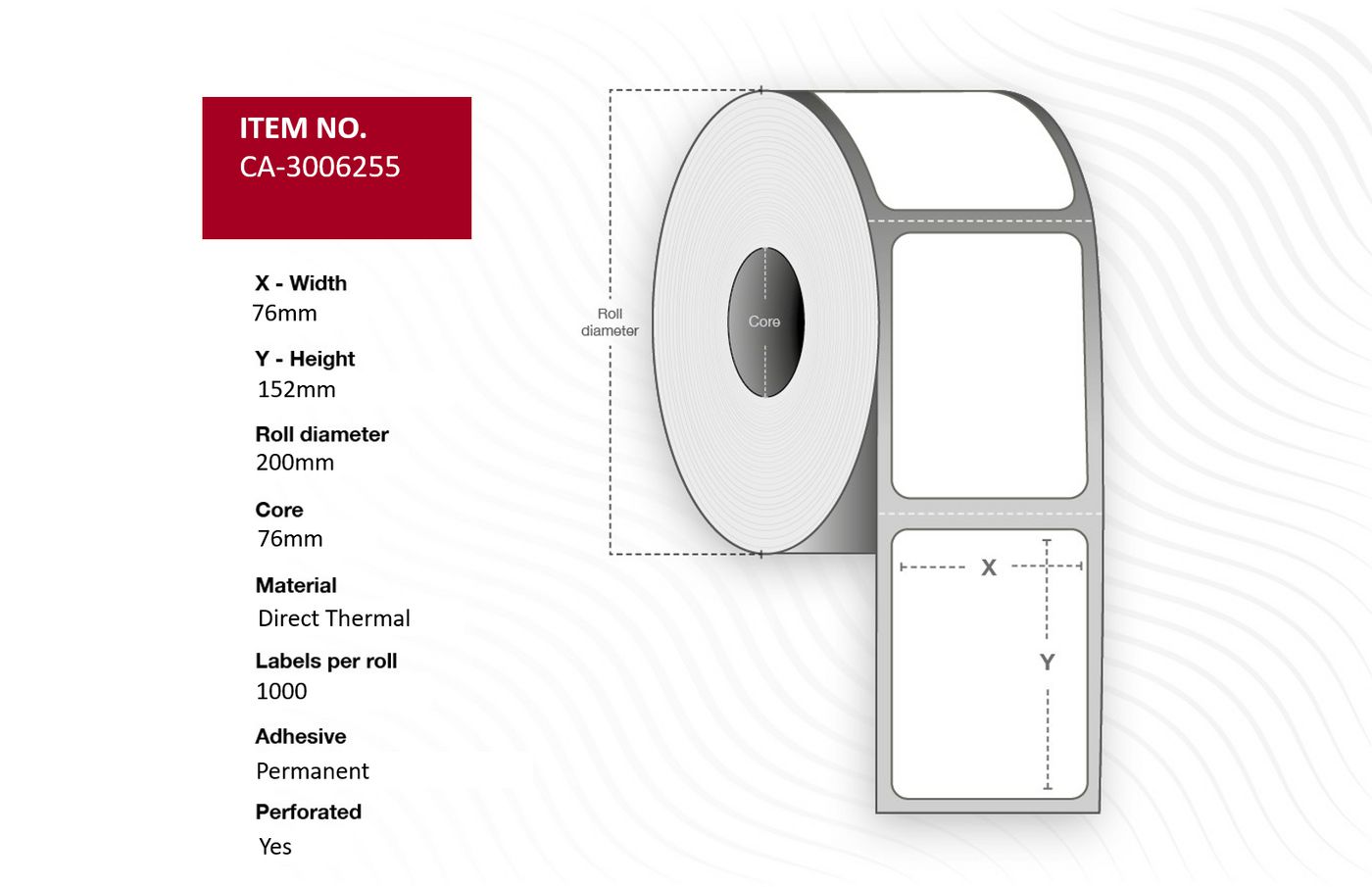 Capture - CA-3006255 - Capture étiquette 76 x 152mm, Core 76mm,  Direct Thermal, Uncoated,  Permanent, Perforated, 1000 labels per roll, 6 rolls per box