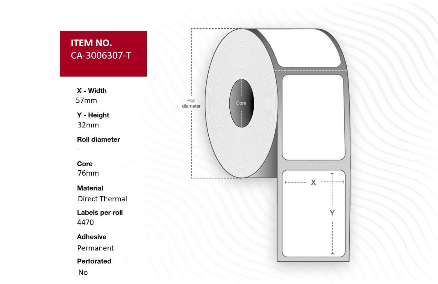 Capture - CA-3006307-T - Capture étiquette 57 x 32mm, Core 76mm,  Direct Thermal, Uncoated,  Permanent, No perforation, 4470 labels per roll, 8 rolls per box