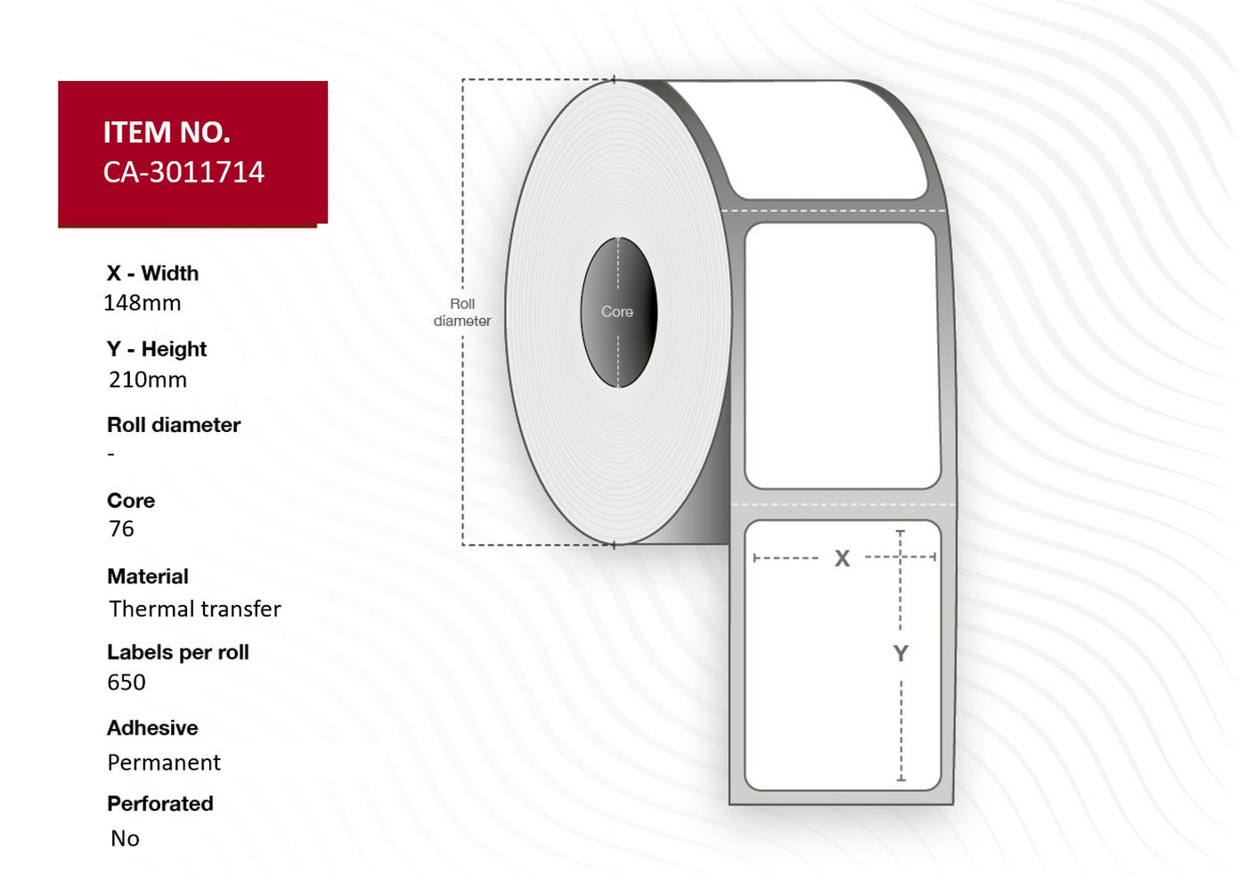 Capture - CA-3011714 - Capture étiquette 148 x 210mm, Core 76mm,  Thermal Transfer, Coated,  Polyethylene étiquette, Permanent, No perforation, 650 labels per roll, 4 rolls per