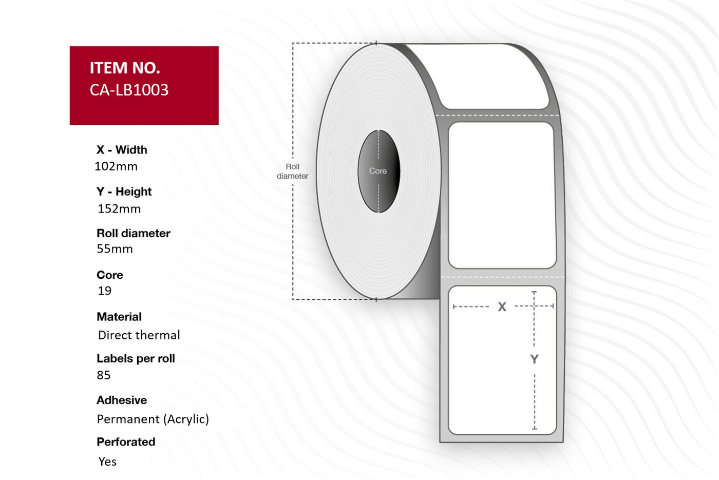 Capture - CA-LB1003 - Capture étiquette 102x152, Core 19,  Direct Thermal, White  uncoated paper, Permanent, Diameter 55 mm, 85 labels per roll, 16 rolls per box