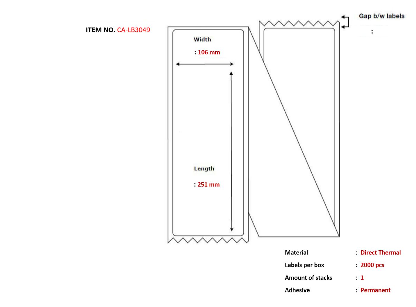 Capture - CA-LB3049 - étiquettes 106x251, Core Fanfold.