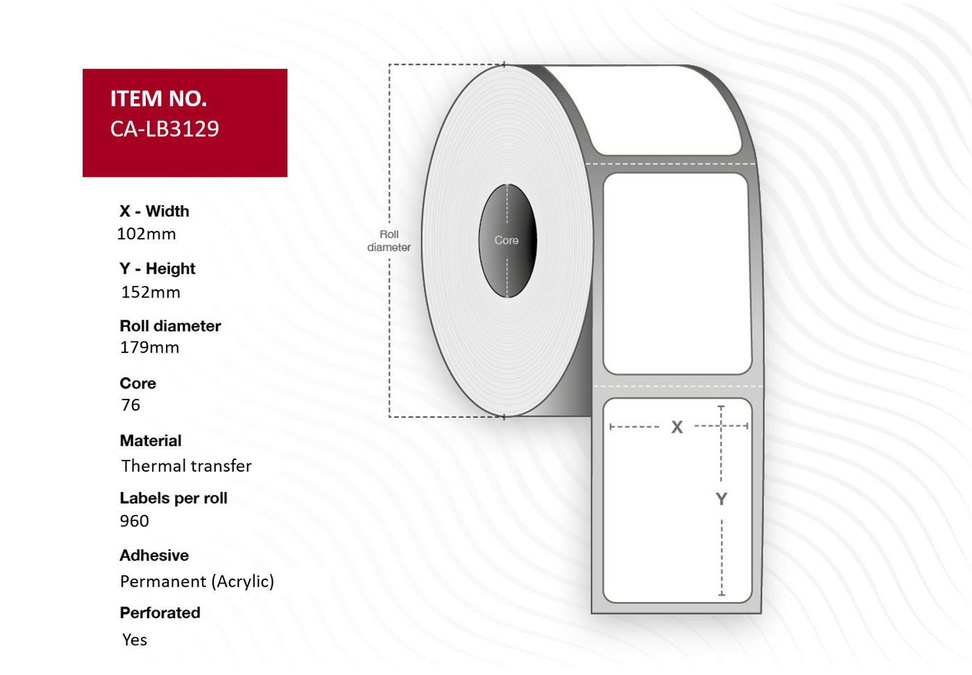 Capture - CA-LB3129 - Capture étiquette 102x152, Core 76,  Thermal Transfer, White matt  coated, Permanent, Diameter 179 mm, 960 labels per roll, 4 rolls per box