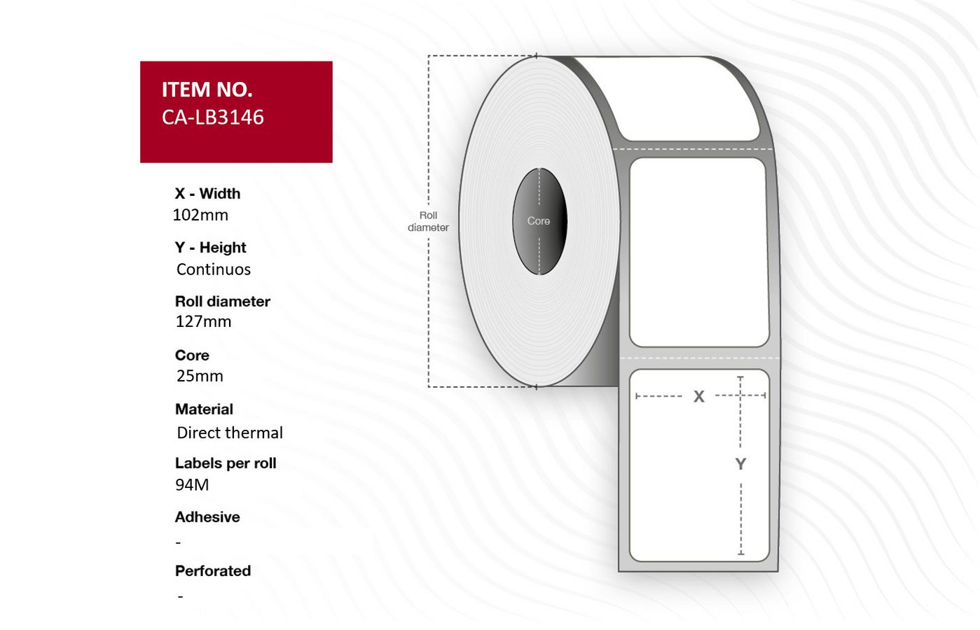 Capture - CA-LB3146 - Capture étiquette 102 x continuous, Core  25mm, Direct thermal, Maximum  outer diameter 127mm, uncoated, Yellow. Length 94M, rolls per box 4.