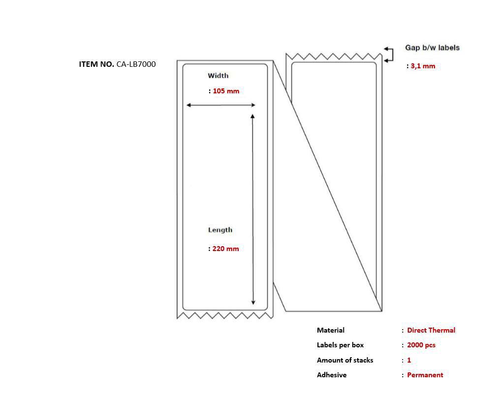 Capture - CA-LB7000 - Capture Ship-étiquette 105 x 220mm,  Direct Thermal, Fanfold, 2000  labels per box