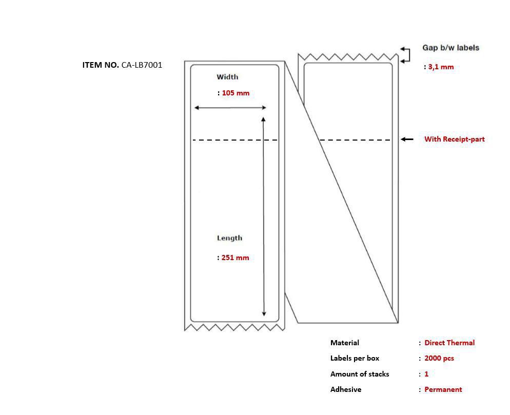 Capture - CA-LB7001 - Capture Ship-étiquette 105 x 251mm,  Direct Thermal, with receipt  part, Fanfold, 2000 labels per box