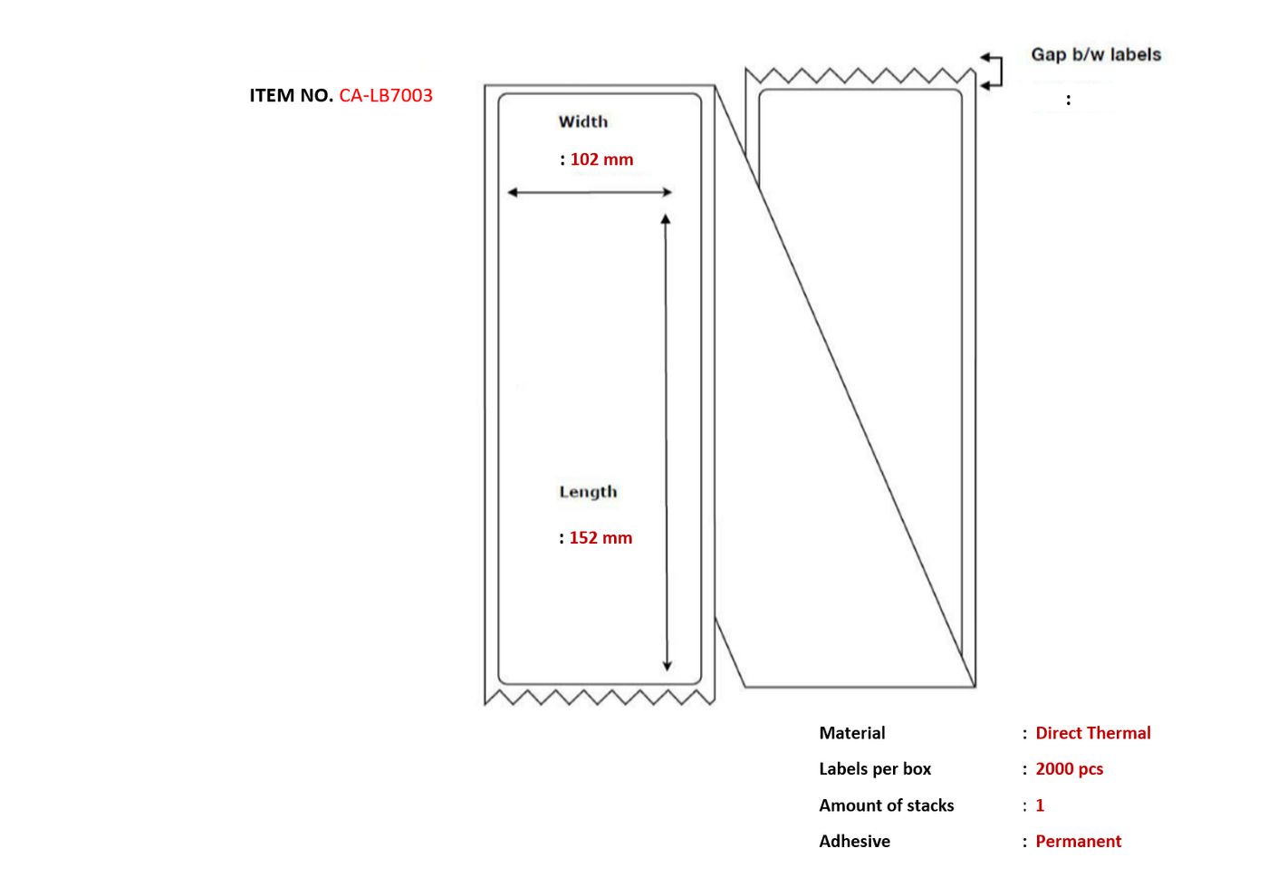 Capture - CA-LB7003 - Capture Ship-étiquette 102 x 152mm,  Direct Thermal, Coated,  Fanfold. 2000 labels per box