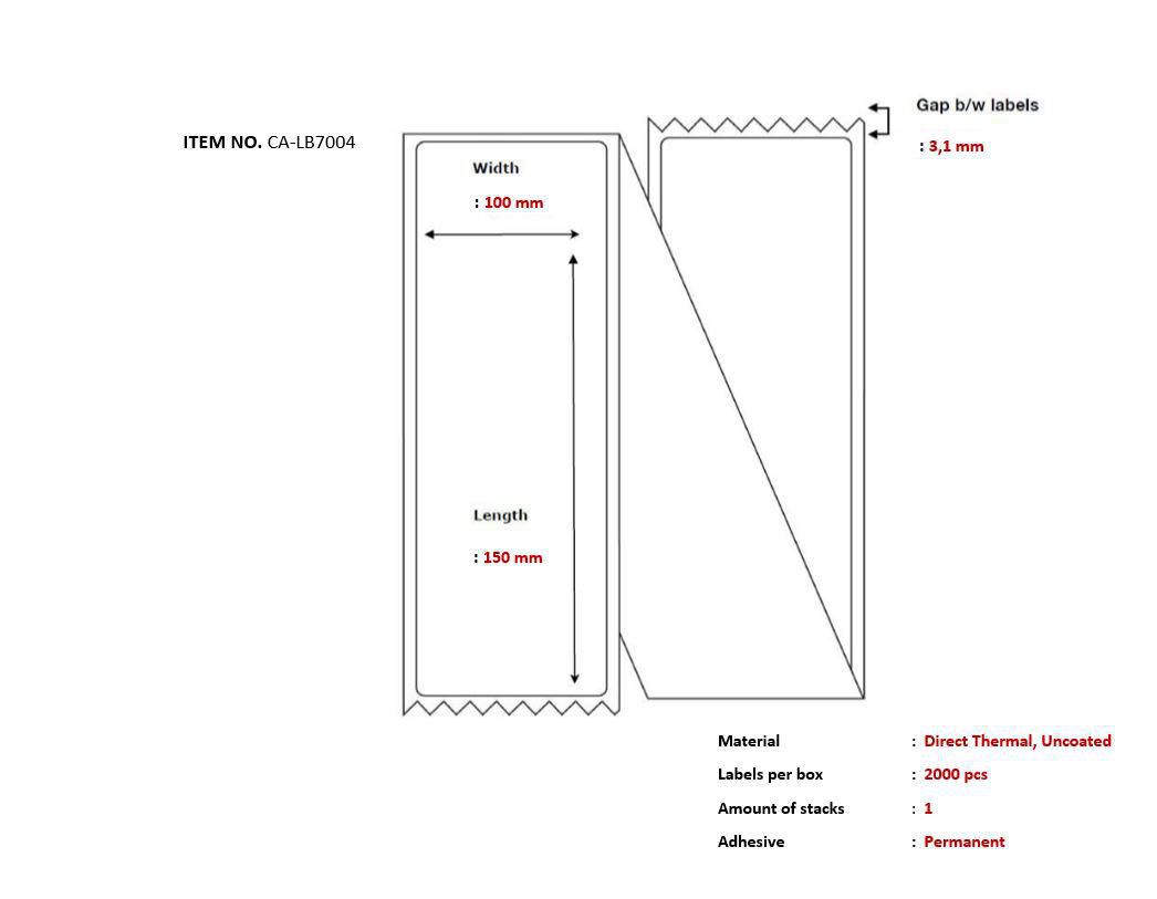 Capture - CA-LB7004 - Capture Ship-étiquette 100 x 150mm,  Direct Thermal, Uncoated,  Fanfold. 2000 labels per box