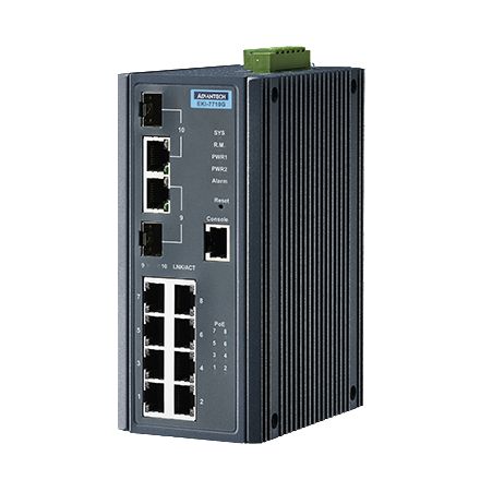 ADVANTECH DLOG - EKI-7710G-2CPI-BE - Commutateur Ethernet géré 8GE PoE et 2G Combo, IEEE802.3af/at, 24~48VDC, -40~75 ?