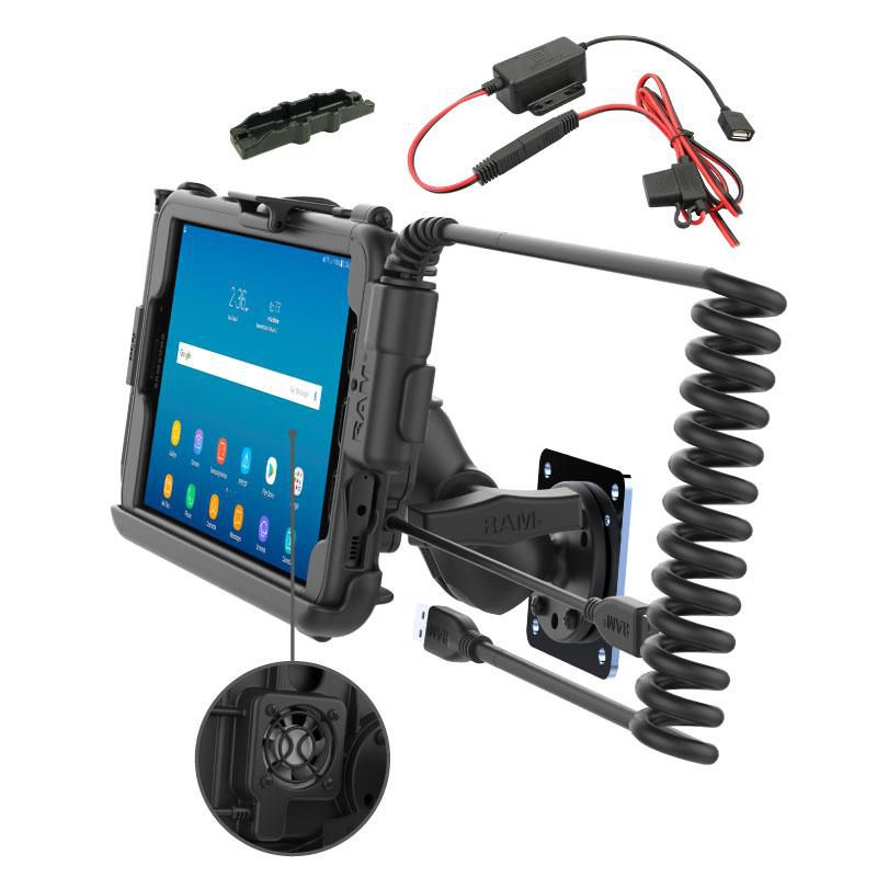 RAM Mounts - RAM-101B-TC-SAM29F-V7BU - UNPKD RAM HARDWIRE FAN DOCK W/ TYPE C TO A torsadé CABLE BUNDLE FOR SAMSUNG TAB ACTIVE2 and TAB ACTIVE3 W/ BACKING PLATE