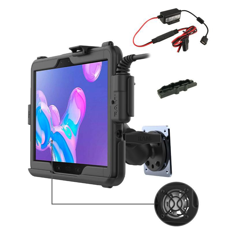 RAM Mounts - RAM-101B-TC-SAM54F-V7B1U - UNPKD RAM HARDWIRE FAN DOCK BUNDLE FOR SAMSUNG TAB ACTIVE PRO WITH BACKING PLATE
