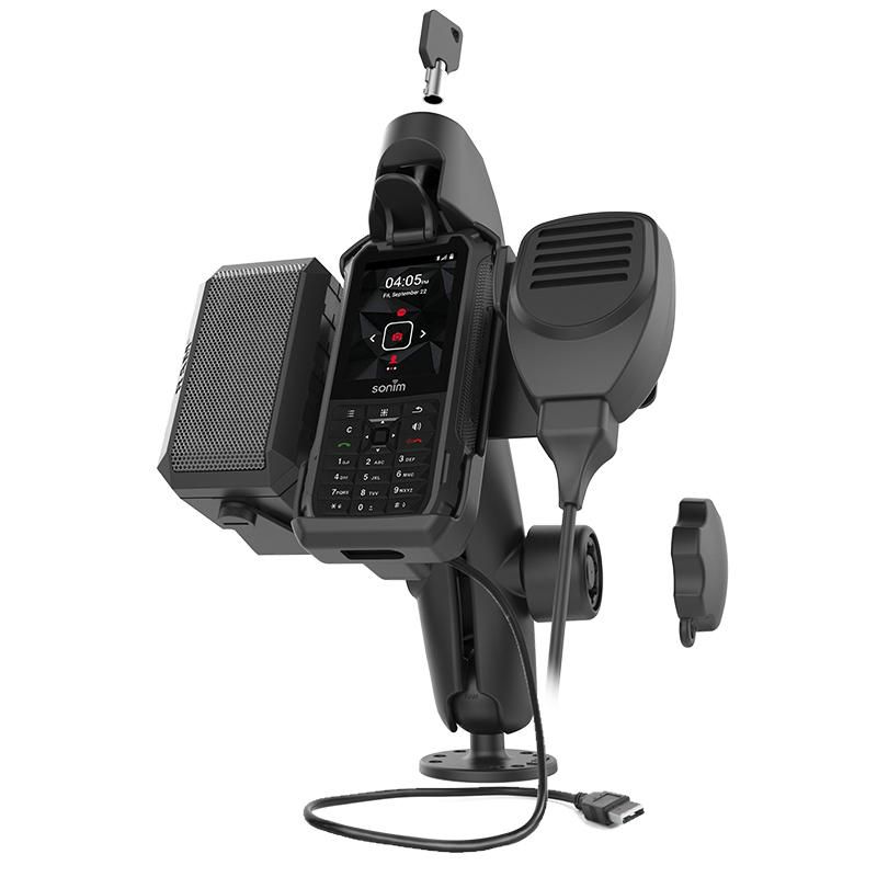 RAM Mounts - RAM-138-S-SNM1PLU - UNPKD RAM POWERED KEYED LOCKING CRADLE AND PIN-LOCK MOUNT FOR SONIM XP5S Double Ball Mount, Telephone, Passive holder, Car/Indoor,