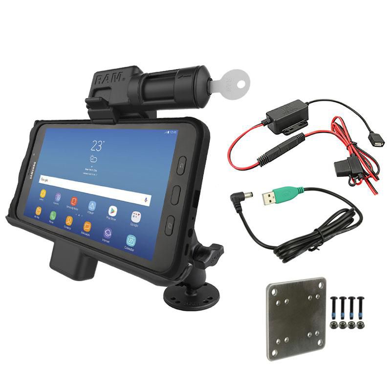 RAM Mounts - RAM-B-101-225B-SAM7PKL-HARU - UNPKD RAM KEY LOCK DOCK POUR SAMSUNG TAB ACTIVE 8.0 AVEC PLAQUE DE SOUTIEN ET CHARGEUR HARDWIRE Support motorisé Key-Lock, Tablet/UMPC, Passif