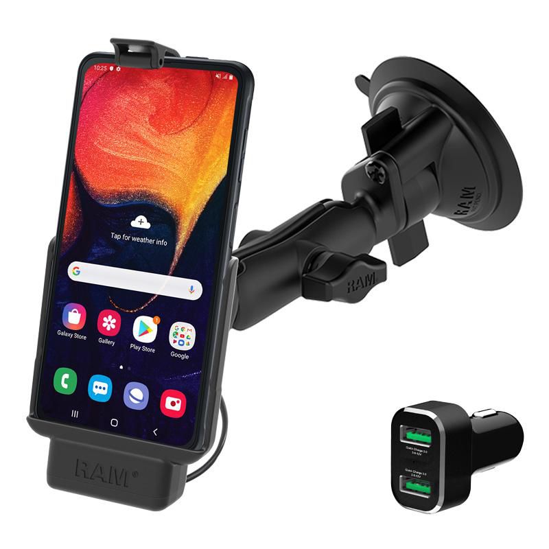 RAM Mounts - RAM-B-166-SAM9P-2QCCIGU - UNPKD EZ-ROLL R POWERED SUCTION CUP MOUNT FOR SAMSUNG XCOVER PRO AND QC CIG CHARGER RAM-B-166-SAM9P-2QCCIGU, Téléphone portable/Smartphone,