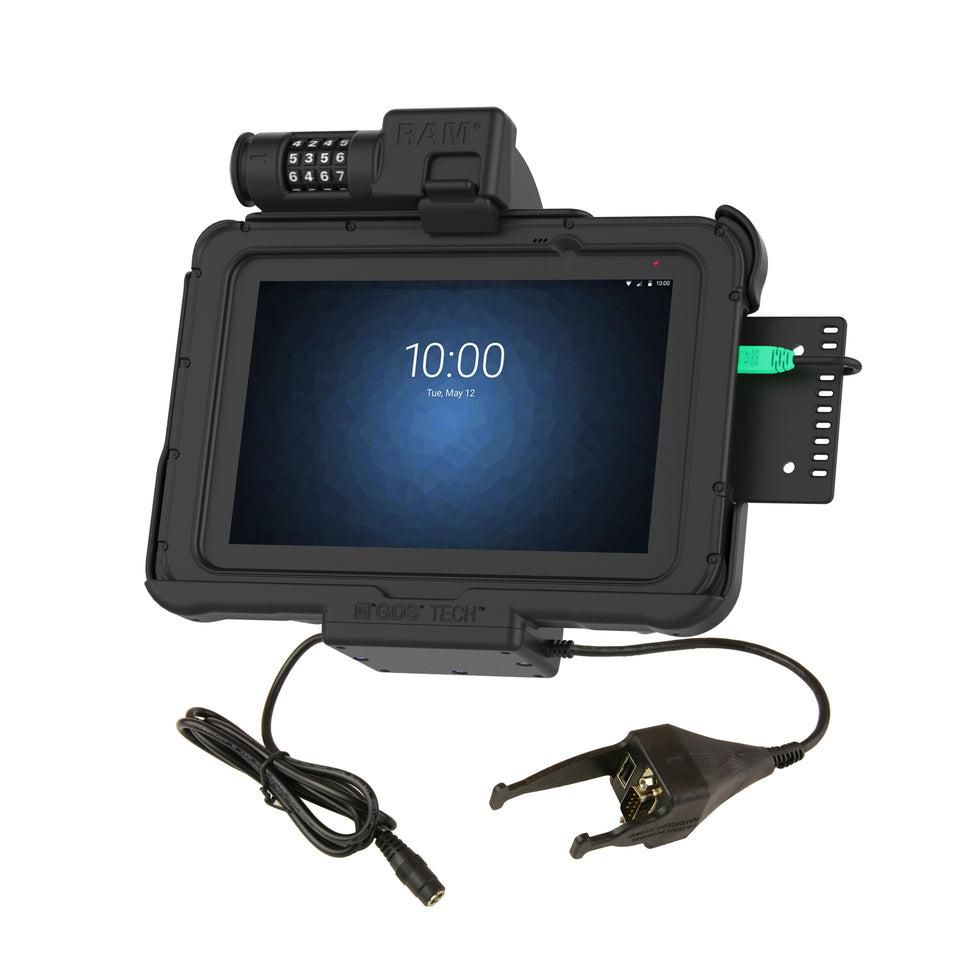 RAM Mounts - RAM-HOL-ZE10PDCL-DB9U - RAM POWER and DATA SPRING LOADED COMBO LOCK CRADLE FOR ZEBRA ET5X 8.3" SERIES TABLETS WITH 5.5MM FEM DC, DB9 MALE, and USB A