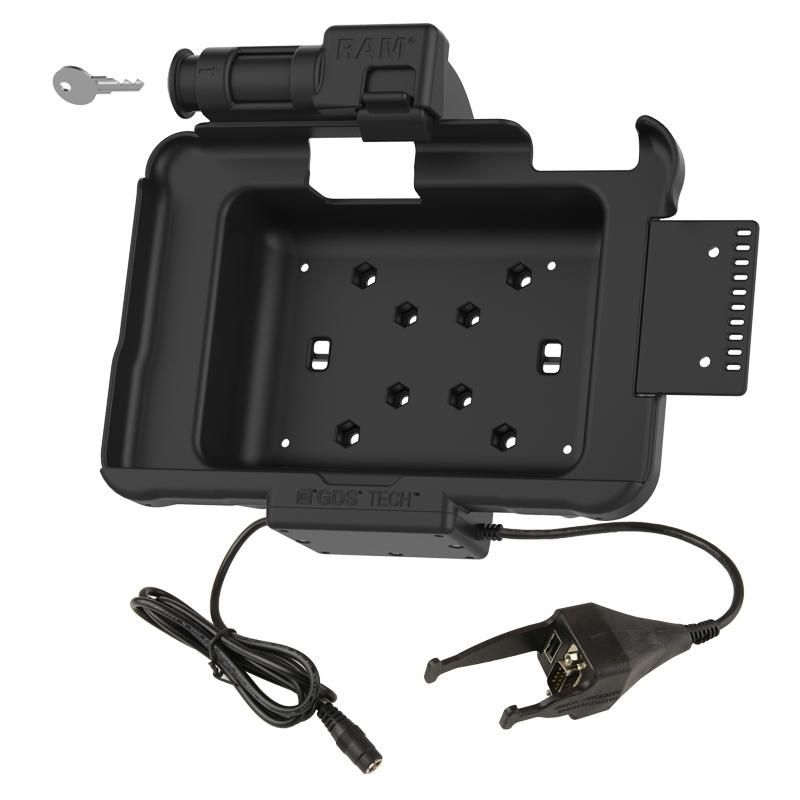 RAM Mounts - RAM-HOL-ZE10PDKL-DB9U - RAM Mounts RAM POWER & DATA SPRING  LOADED KEY LOCK CRADLE FOR  ZEBRA ET5X 8.3" SERIES TABLETS WITH 5.5MM FEM DC, DB9 MALE, & USB A