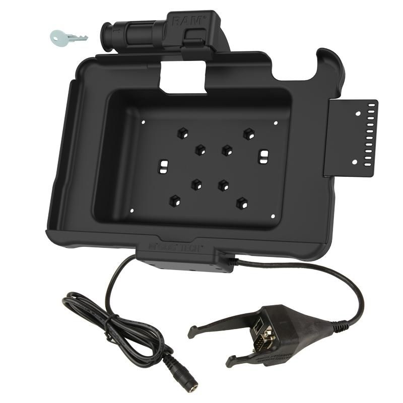 RAM Mounts - RAM-HOL-ZE11PDKL-DB9U - RAM Mounts RAM POWER & DATA SPRING  LOADED KEY LOCK CRADLE FOR  ZEBRA ET5X 10.1" SERIES TABLETS WITH 5.5MM FEM, DB9 MALE, & USB A F