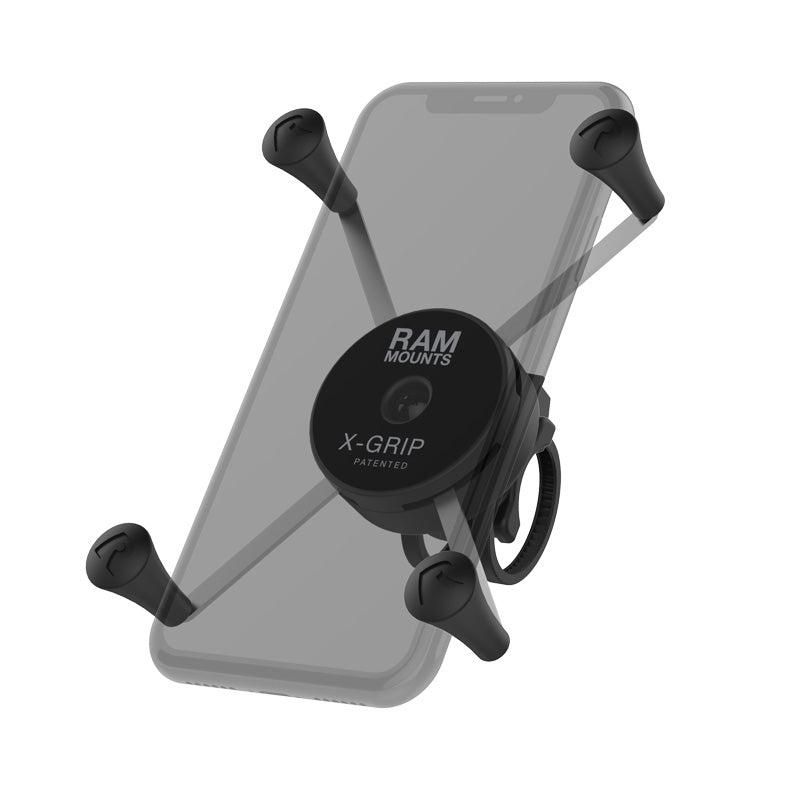 RAM Mounts - RAP-460Z-UN10U - UNPKD RAM LOW PROFILE HANDLEBAR MOUNT WITH LG X-GRIP PHONE HOLDER WITH ZIP TIE WRAP SLOTS AND MALE PIN LOCK