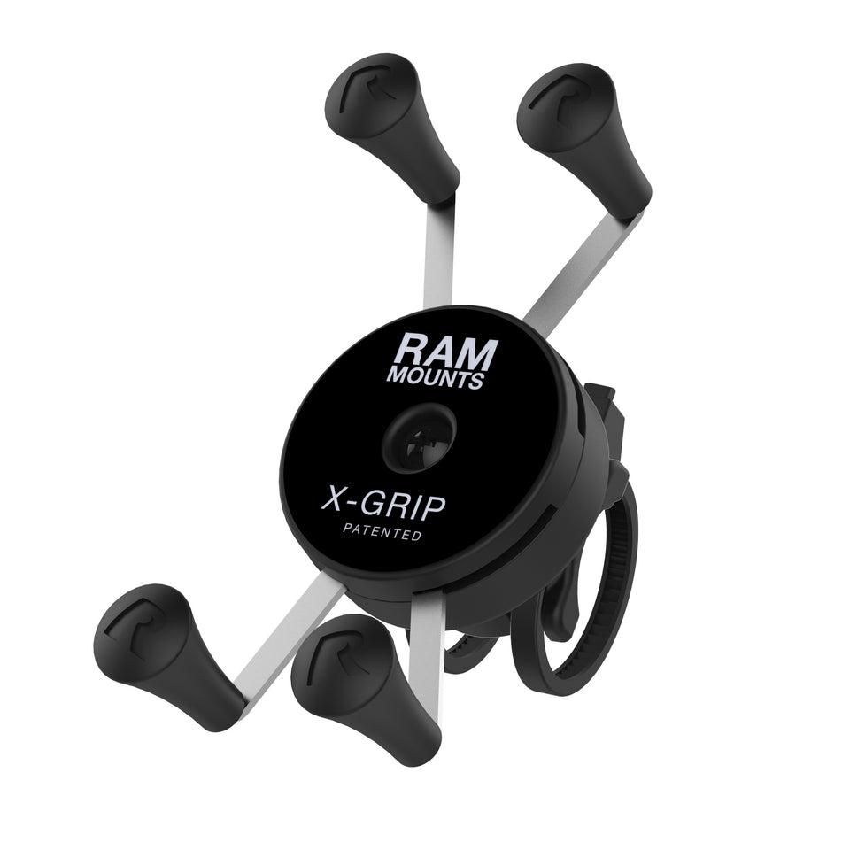 RAM Mounts - RAP-460Z-UN7U - UNPKD RAM LOW PROFILE HANDLEBAR MOUNT WITH SM X-GRIP PHONE HOLDER WITH ZIP TIE WRAP SLOTS AND MALE PIN LOCK