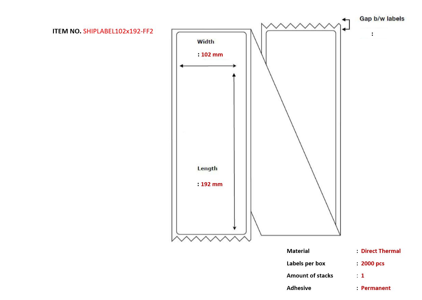 Capture - SHIPLABEL102X192-FF2 - Capture Ship-étiquette 102 x 192mm,  Fanfold. Direct Thermal, 2000  labels per box