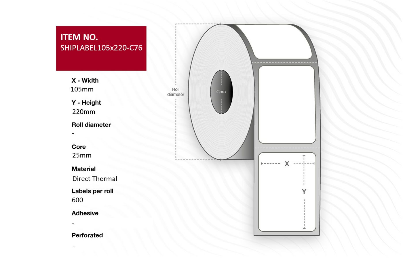 Capture - SHIPLABEL105X220-C76 - Capture Ship-étiquette 105 x 220mm, Core  76mm. Direct Thermal, 600  labels per roll, 4 rolls per box
